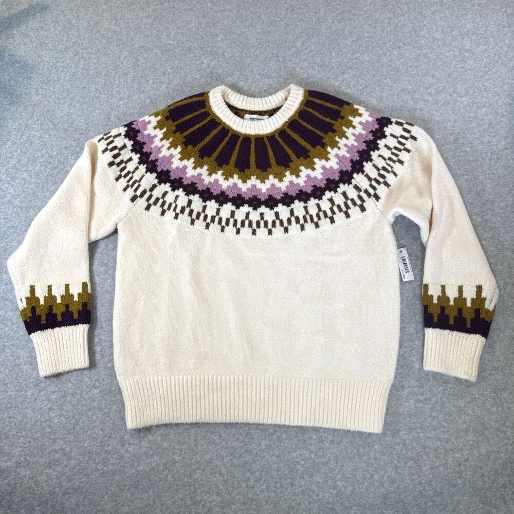 Fair Isle Sweater Oversized M Cream Caramel Soft Cozy Nordic Cottage Cabincore